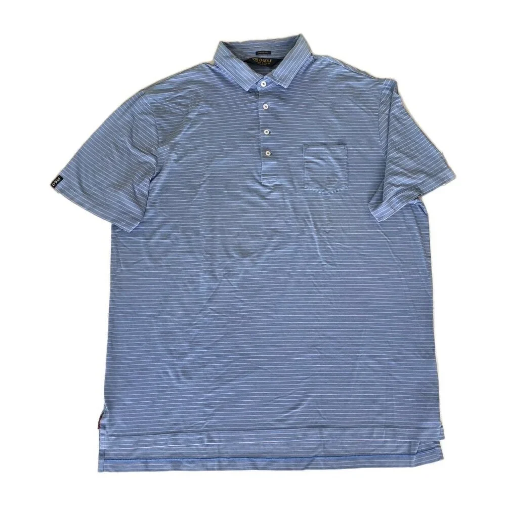 Polo Golf Ralph Lauren Stretch Lisle Polo Shirt Men Size XL Blue Pink Stripes SS